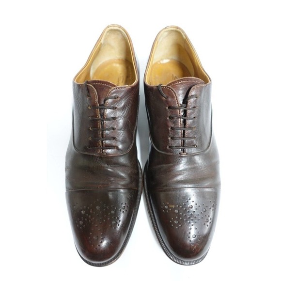 SANTONI Men Dress Shoes Cap-Toe Brown Sz 10.5 D (9.5UK) Oxfords Brogued Italy main image 11